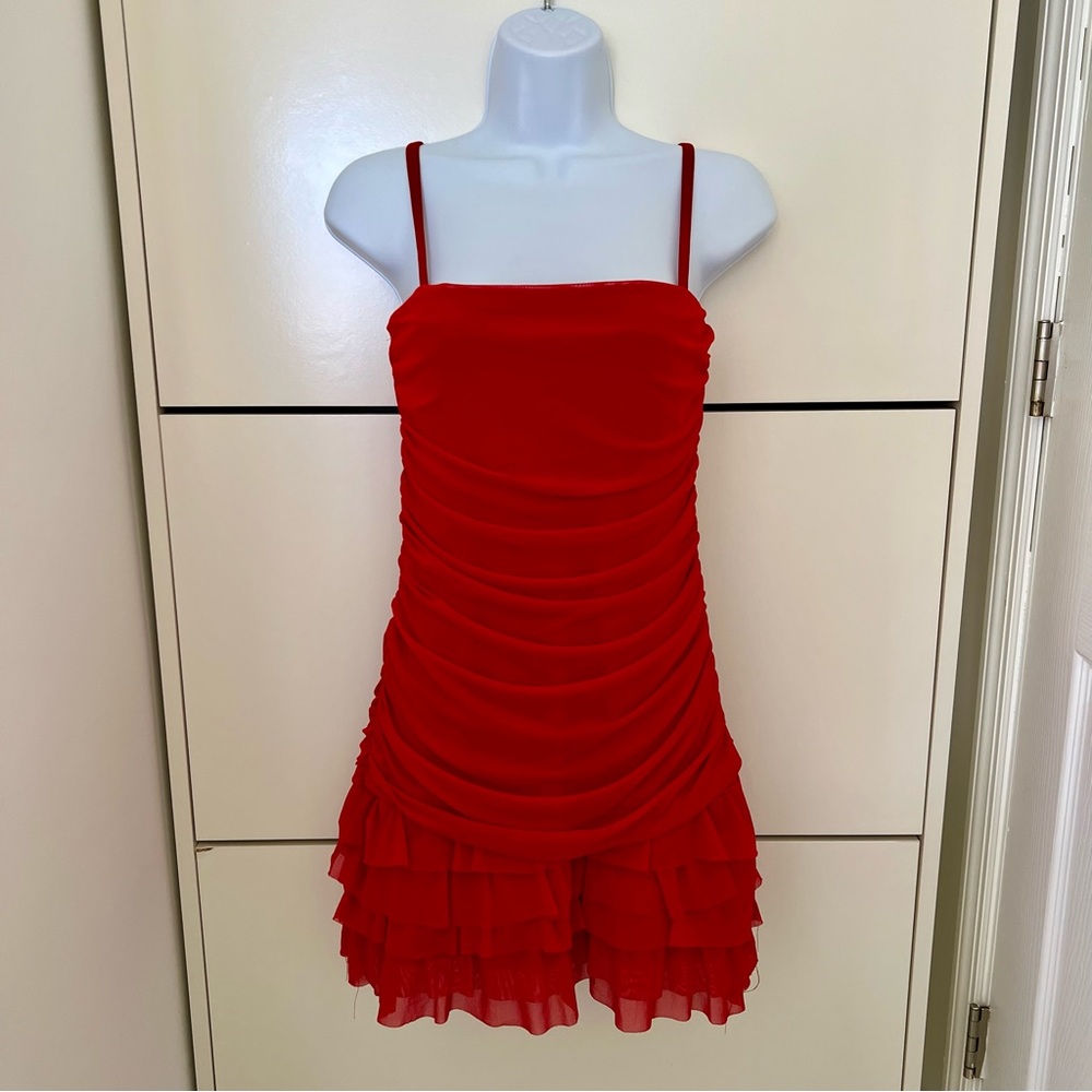 SOLD ❌ Very Sexy Woman’s Double-Layered Mesh Red Mini Dress